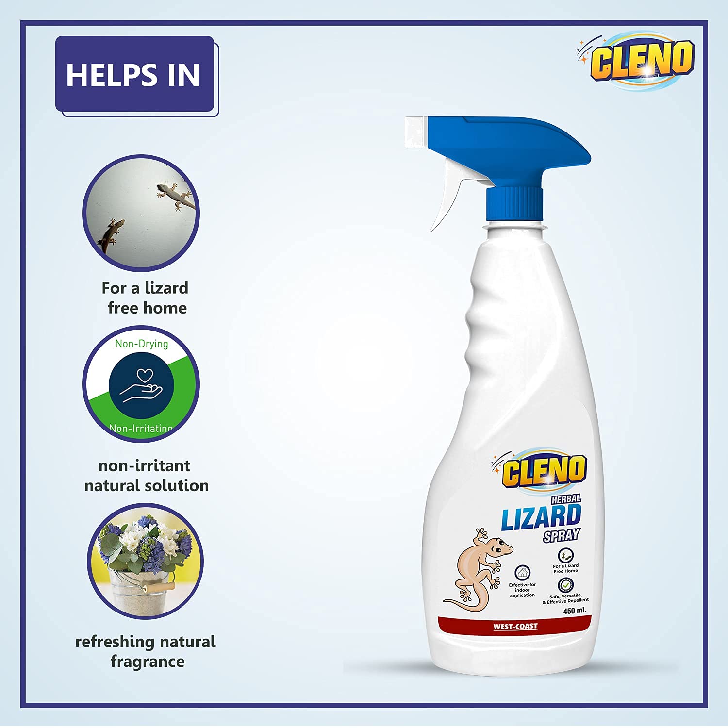 Cleno Herbal Lizard Repellent Spray - Completely Herbal - Made with Camphor, Lavender Oil & Eucalyptus Oil - Eco-friendly & Biodegradable - Chemical-Free -Baby-Safe, Skin-Safe ‚Äì 450ml (Ready to Use)
