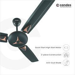 Candes Star 1200mm High-Speed Decorative Ceiling Fans for Home | BEE Star Rated 405 RPM Anti-Dust | 2 Years Warranty (Coffee Brown) Pack of 1