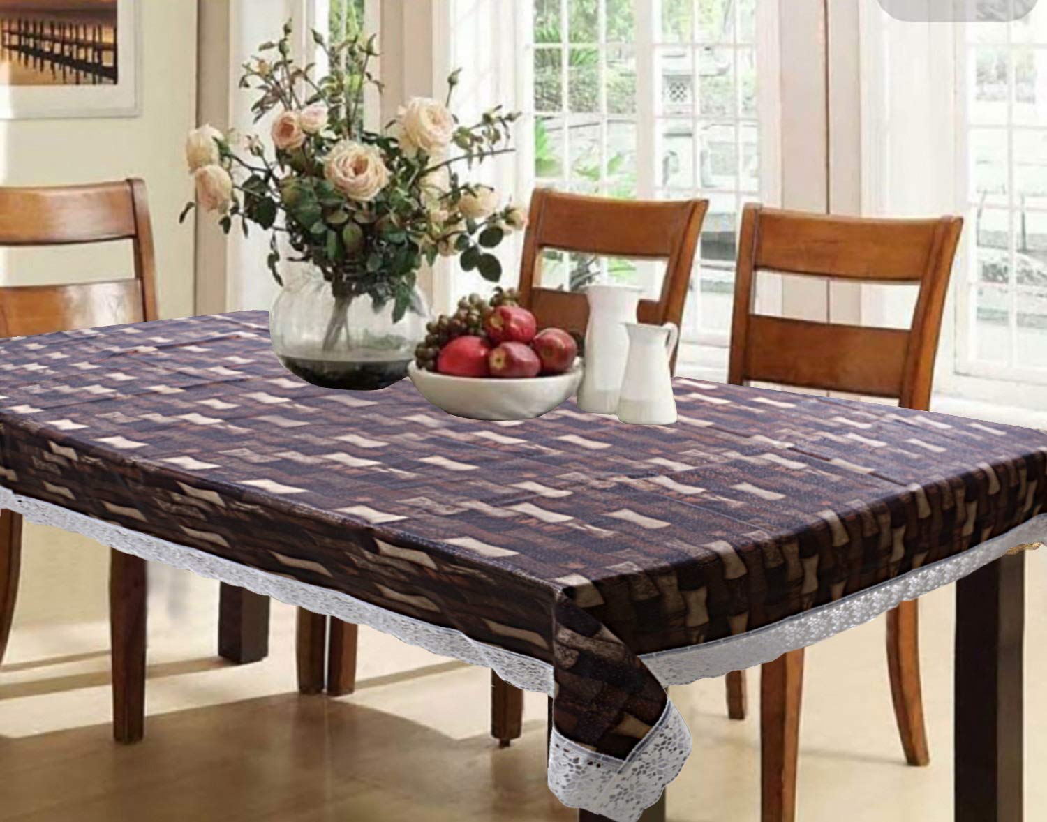 Heart Home Bamboo Design PVC 6 Seater Dining Table Cover 60"X90" (Brown) - Cthh6987-1 Unit