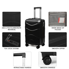 THE CLOWNFISH Combo of 2 Ballard Series Luggage ABS & Polycarbonate Exterior Suitcases Eight Wheel Trolley Bags with TSA Lock-Black (Medium 65 cm-26 inch, Small 55 cm-22 inch)