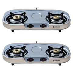 Candes Stainless Steel 2 Burner Manual Oval Gas Stove |Die Cast Alloy Tornado Burner | Gas stove 2 burners Steel |LPG Compatible |ISI Certified | Door Step Service,300 Days Warranty| Pack of 2