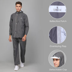 THE CLOWNFISH Viner Pro Series Reversible Waterproof Double Layer Men's Raincoat (Grey, L-Size)