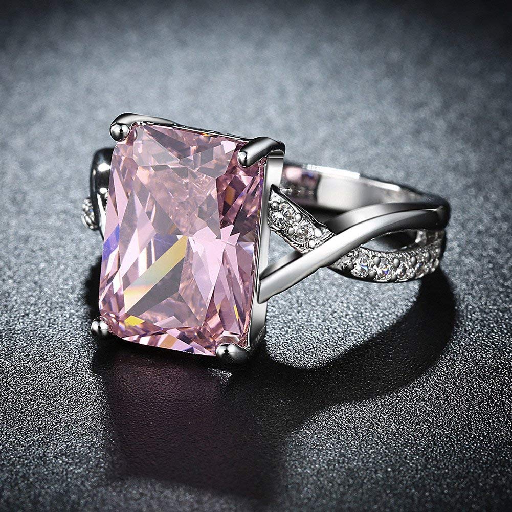 Yellow Chimes A5 Grade Crystal Pink Big Crystal 925 Sterling Silver Plated Ring for Women and Girls