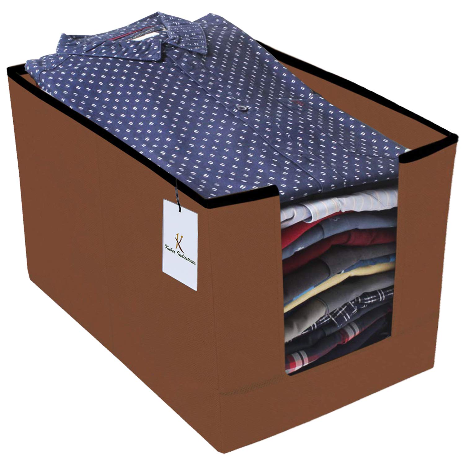 Kuber Industries 2 Piece Non Woven Shirt Stacker Wardrobe Organizer Set, Brown-CTLTC31836