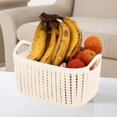 Kuber Industries Plastic 2 Pieces Multipurpose Large Size Flexible Storage Baskets/Fruit Vegetable Bathroom Stationary Home Basket with Handles (Cream) -CTKTC42902