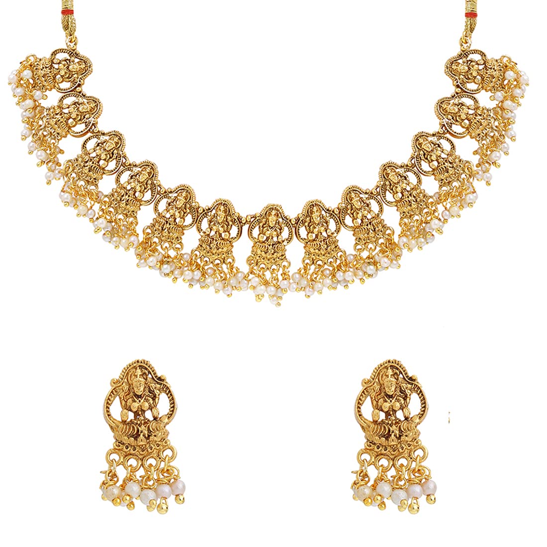 Yellow Chimes Jewellery Set For Women Gold Plated Traditional Choker Necklace Set with Earrings Temple Jewellery Set For Women and Girls