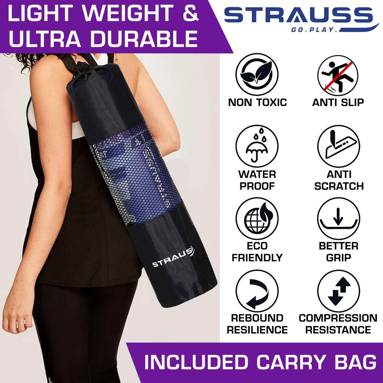 Strauss Yoga Mat 6mm (Floral), Yoga Block (Purple) Pair and Yoga Belt –  GlobalBees Shop