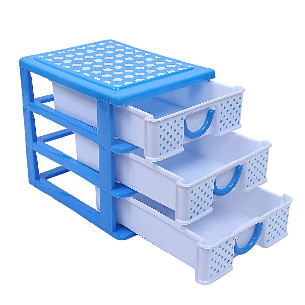 Kuber Industries Plastic Three Layer Drawer Storage Cabinet Box (Blue)-CTKTC025044