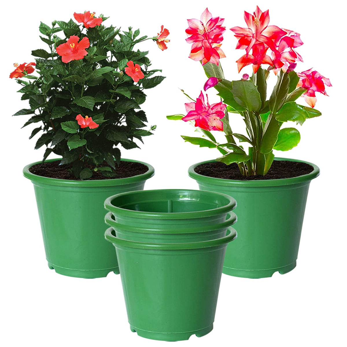 Kuber Industries Durable Plastic Flower Pot|Gamla with Drain Holes for Indoor Home Decor & Outdoor Balcony,Garden,6"x5",Pack of 5 (Green)