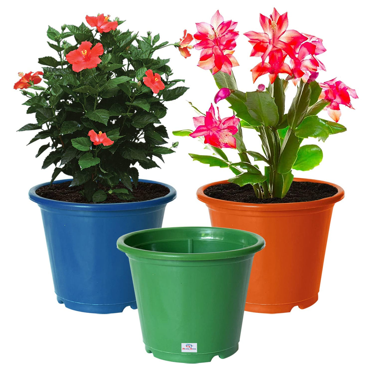 Heart Home Plastic Planters|Gamla|Flower Pots for Garden Nursery Home Décor,8"x6",Pack of 3 (Blue,Orange,Green)