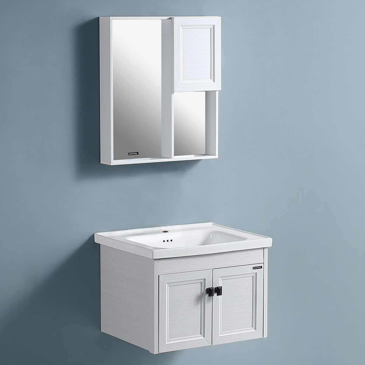 Plantex Aluminum Bathroom Vanity Cabinet Set/Glass Mirror Cabinet/Ceramic Basin for Bathroom - Pack of 1 (White)