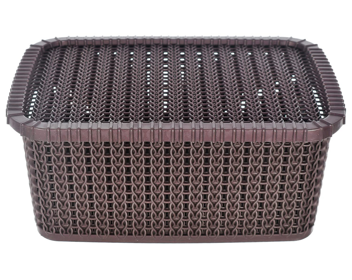 Kuber Industries Multipurposes Large M 20 Plastic Basket, Organizer For Kitchen, Countertop, Cabinet, Bathroom With Lid (Brown) -46KM062