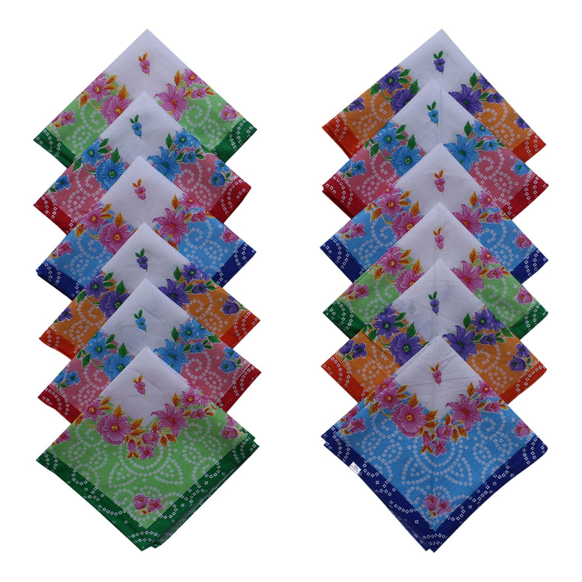 Heart Home Handkerchiefs|Soft Cotton Bandhani Print Hankies for Woman,Girls & Wicking Sweat from Hands,Face,Set of 12 (Multicolor)