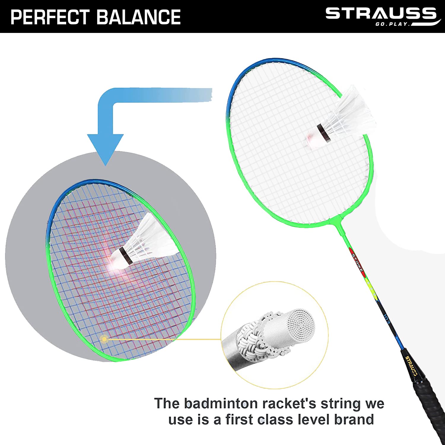Strauss Strike 103 Badminton Racquet Set with Shuttlecock, (Blue/Green)
