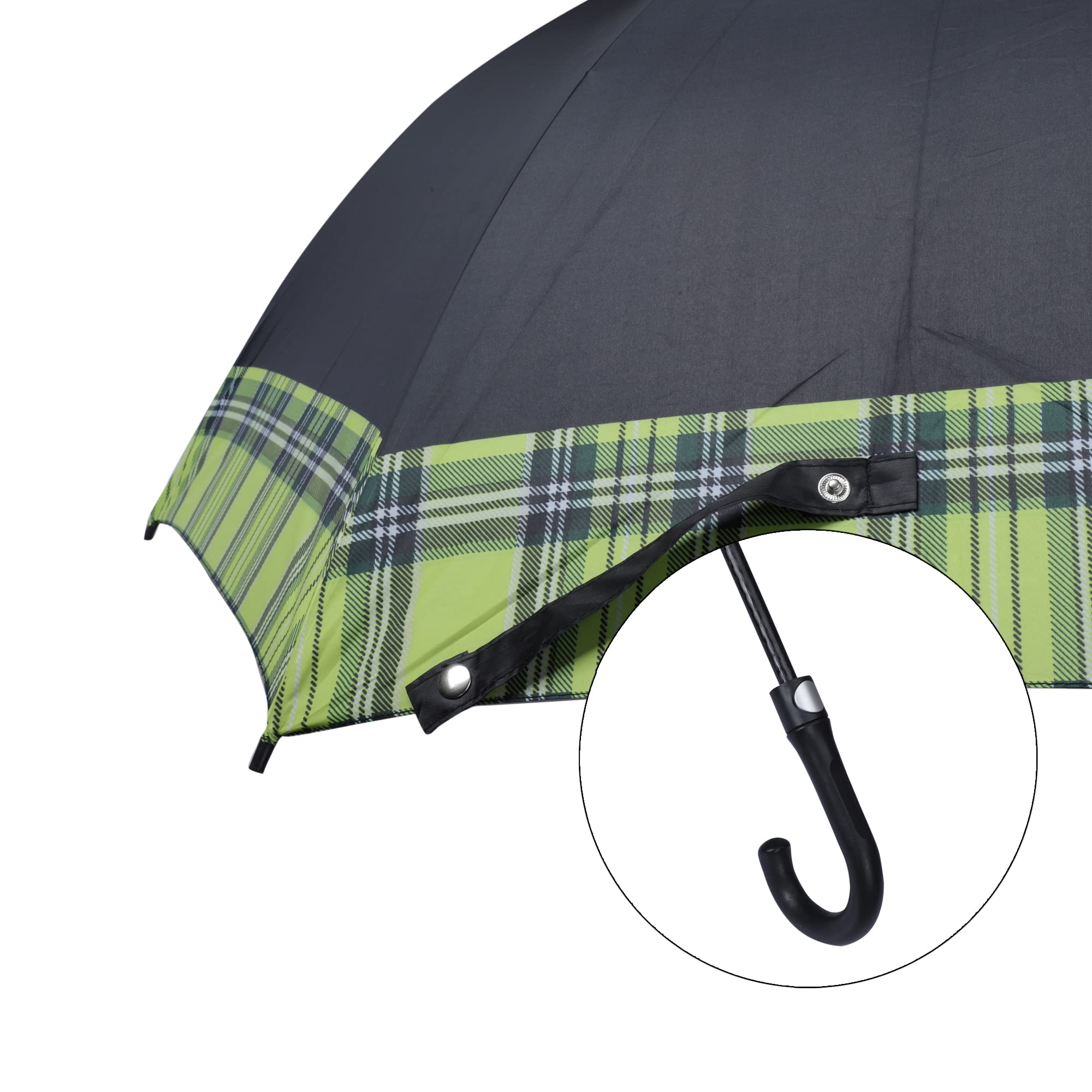 THE CLOWNFISH Umbrella Checks Border Series Single Fold Auto Open J- shape Handle Waterproof Taffeta Polyester 190 T Straight Umbrellas For Men and Women (Checks Border-Parrot Green)