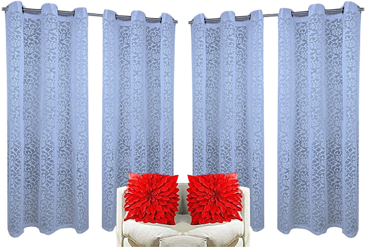 Kuber Industries Cotton 6 Pieces 7 Feet Eyelet Door Curtain (Blue) -CTKTC12978