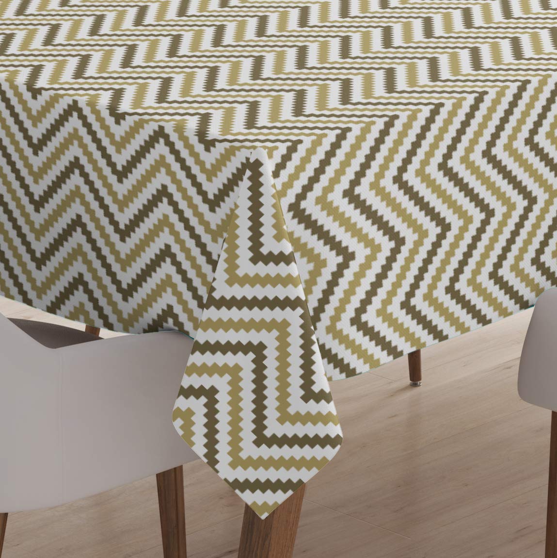 Encasa Homes Printed Table Cloth 7.5 ft for 6 to 8 Seater Dining Table, 100% Silky Polyester, Machine Wash to Remove Food Stains, Non-Fading, Non-Shrinking, Cheap & Durable - Chevron