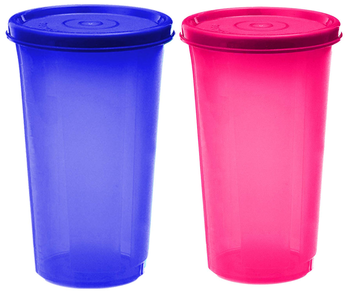 Kuber Industries Virgin Plastic Everday Small Glass 2 Piece Tumbler/airtight Container Leakproof Storage with Lid 350ml (Multi) CTKTC034167