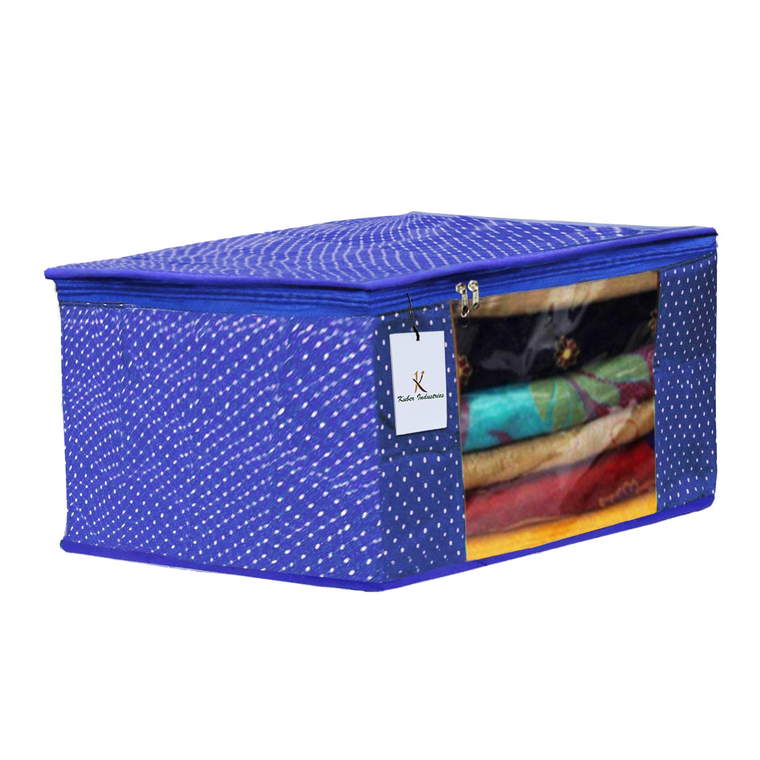 Kuber Industries Polka Dots 2 Pieces Cotton 3 Layered Quilted Saree Cover (Green & Royal Blue) - CTKTC31089