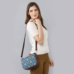 THE CLOWNFISH Garnet Series Printed Handicraft Fabric & Tapestry Crossbody Sling Bag for Women Ladies Single Shoulder Bag Shoulder Belt (Blue)
