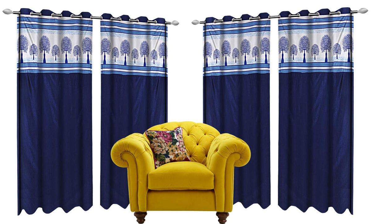 Kuber Industries Tree Design 4 Pieces Polyester Eyelet Door Curtain 7 Feet (Blue)-Ctktc30202