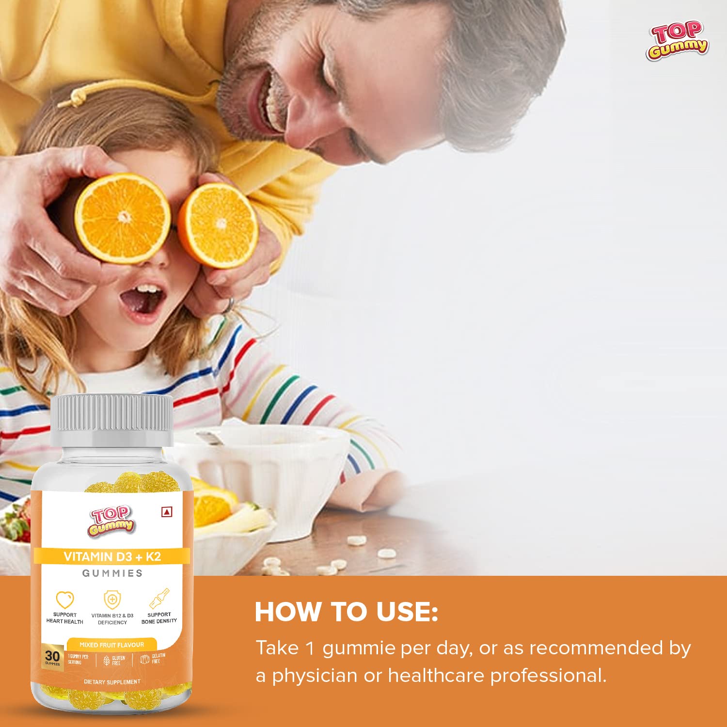 Top Gummy Vitamin D3 + K2 Gummies with Mixed Fruit Flavour| Supports ...