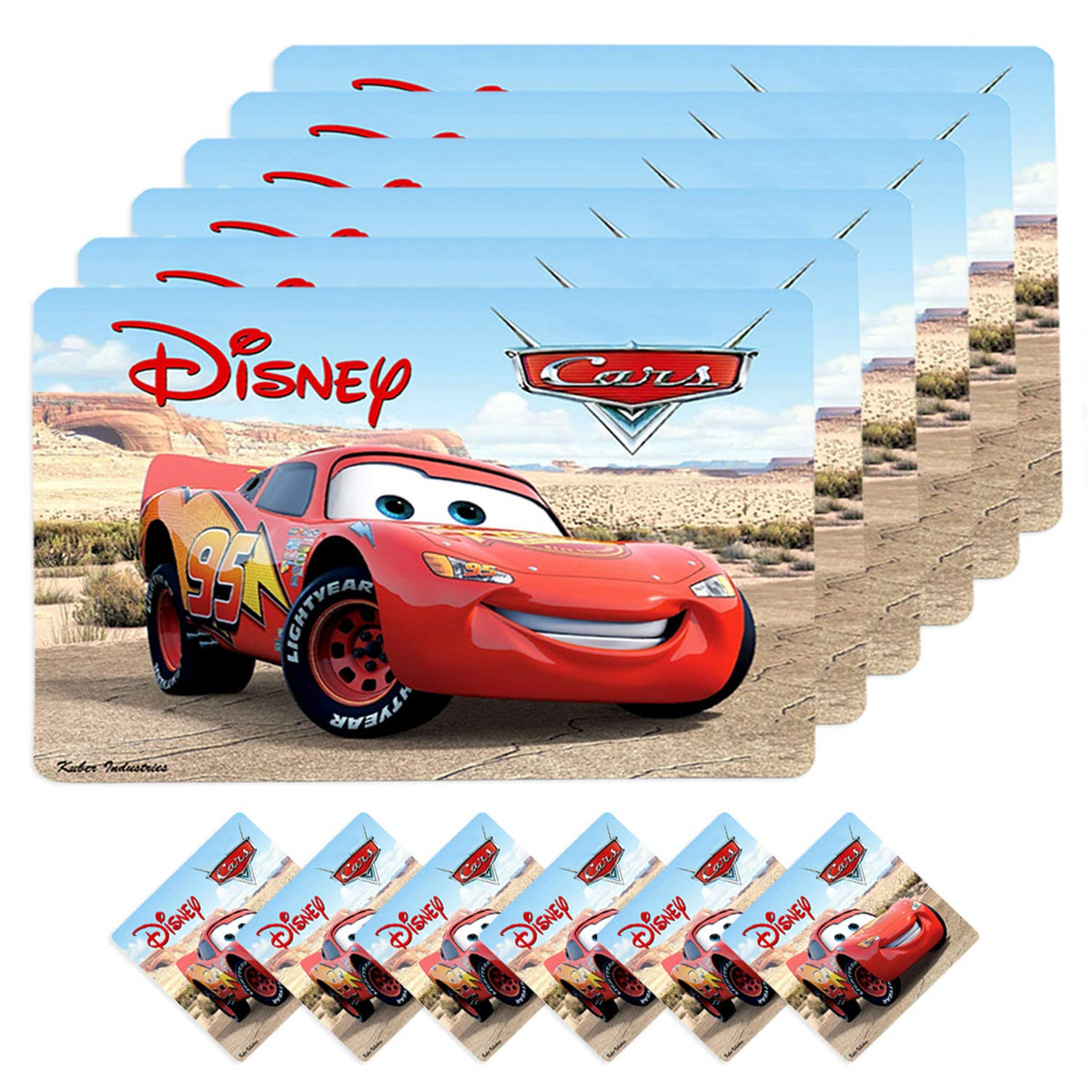 Kuber Industries Disney Cars PVC 6 Pieces Dining Table Placemat with Tea Coasters Set (Red) - CTKTC46243, Standard