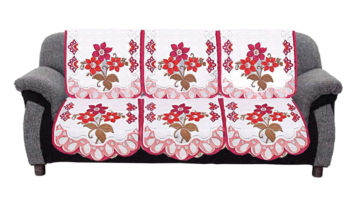 Kuber Industries Floral Cotton 2 Piece 3 Seater Sofa Cover, CTKTC028692 (White & Pink, Standard)