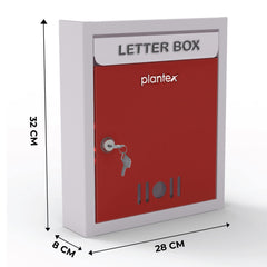 Plantex Wall Mount A4 Size Letter Box - Mail Box/Letter Box for Home gate with Key Lock (Red & Ivory)