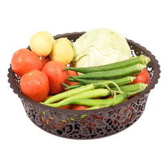 Kuber Industries Leaf Design Multipurpose Round Shape Basket Ideal For Friuts, Vegetable, Toys Small & Large Pack of 2 (Brown)