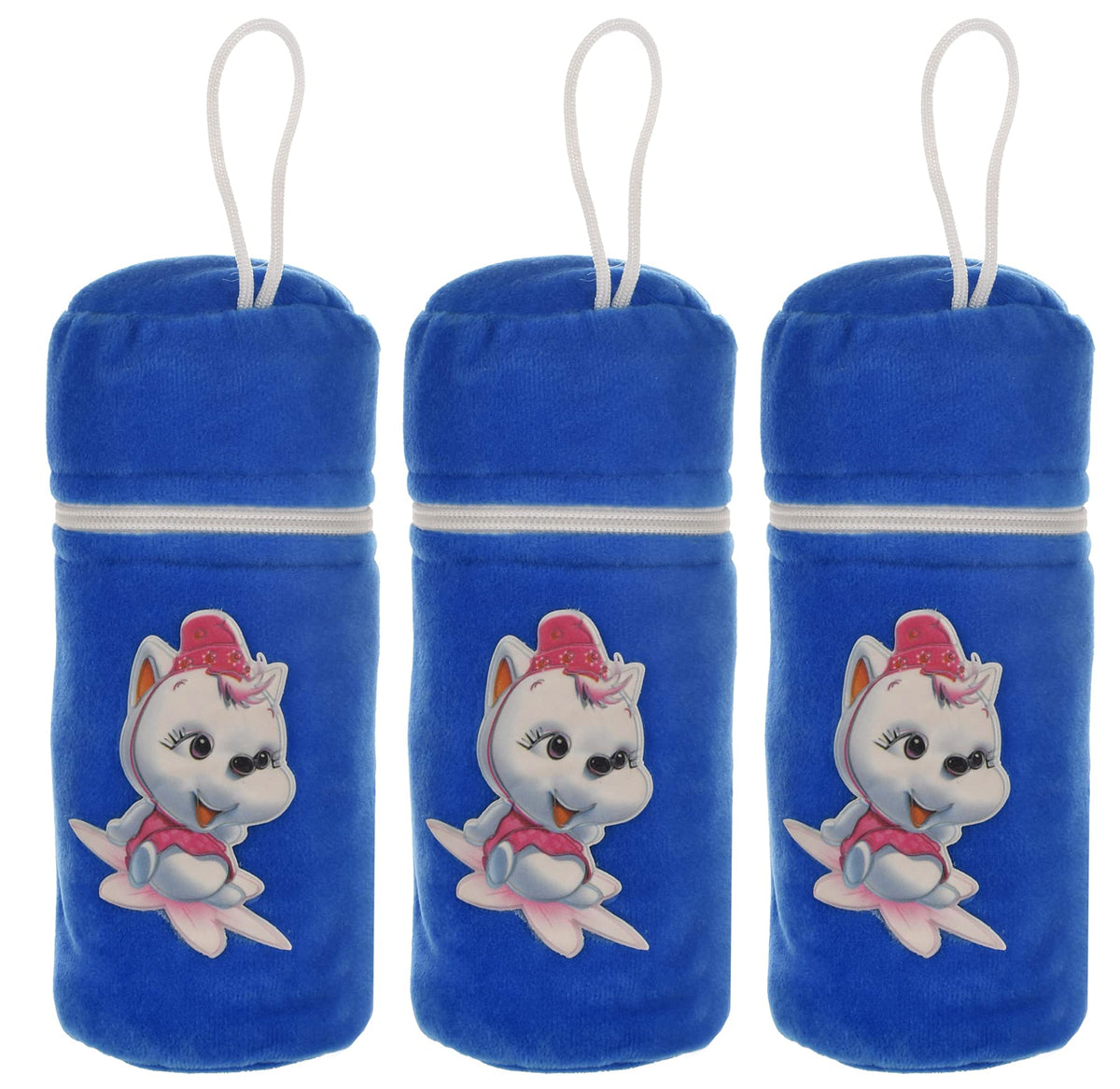 Kuber Industries Cartoon Printed Velvet Newborn Baby Feeding Bottle Cover, Pack of 3 (Blue)