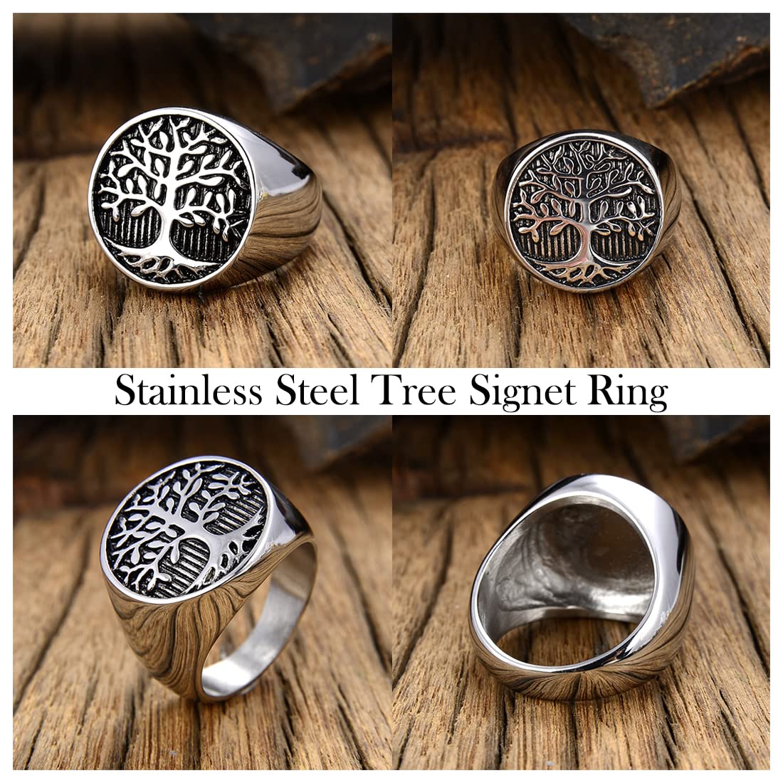Yellow Chimes Rings for Men and Boys | Silver Rings for Men | Tree Signet Shaped Stainless Steel Rings for Men | Birthday Gift for Men and Boys Anniversary Gift for Husband