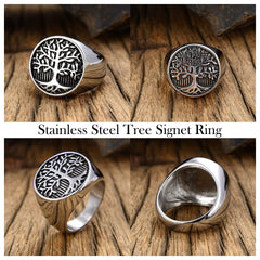 Yellow Chimes Rings for Men and Boys | Silver Rings for Men | Tree Signet Shaped Stainless Steel Rings for Men | Birthday Gift for Men and Boys Anniversary Gift for Husband