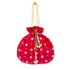 Kuber Industries Ethnic Clutch Silk 2 Pieces Potli Batwa Pouch Bag with Beadwork Gift For Women (Rani) - CTKTC23088