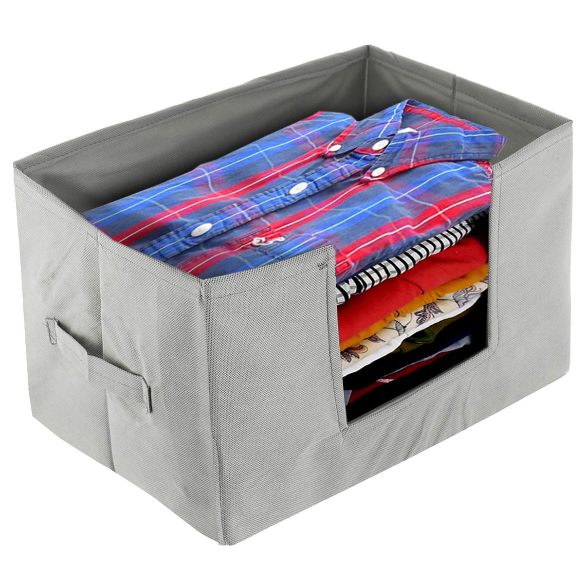 Kuber Industries Non-Woven Fabric Foldable Cloth Storage Boxes Organizer for Wardrobe with Handle (Grey)