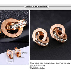 Yellow Chimes Earrings for Women Western Rose Gold Plated Stainless Steel Roman Numericals Engraved Crystal Statement Drop Earrings for Women and Girls.