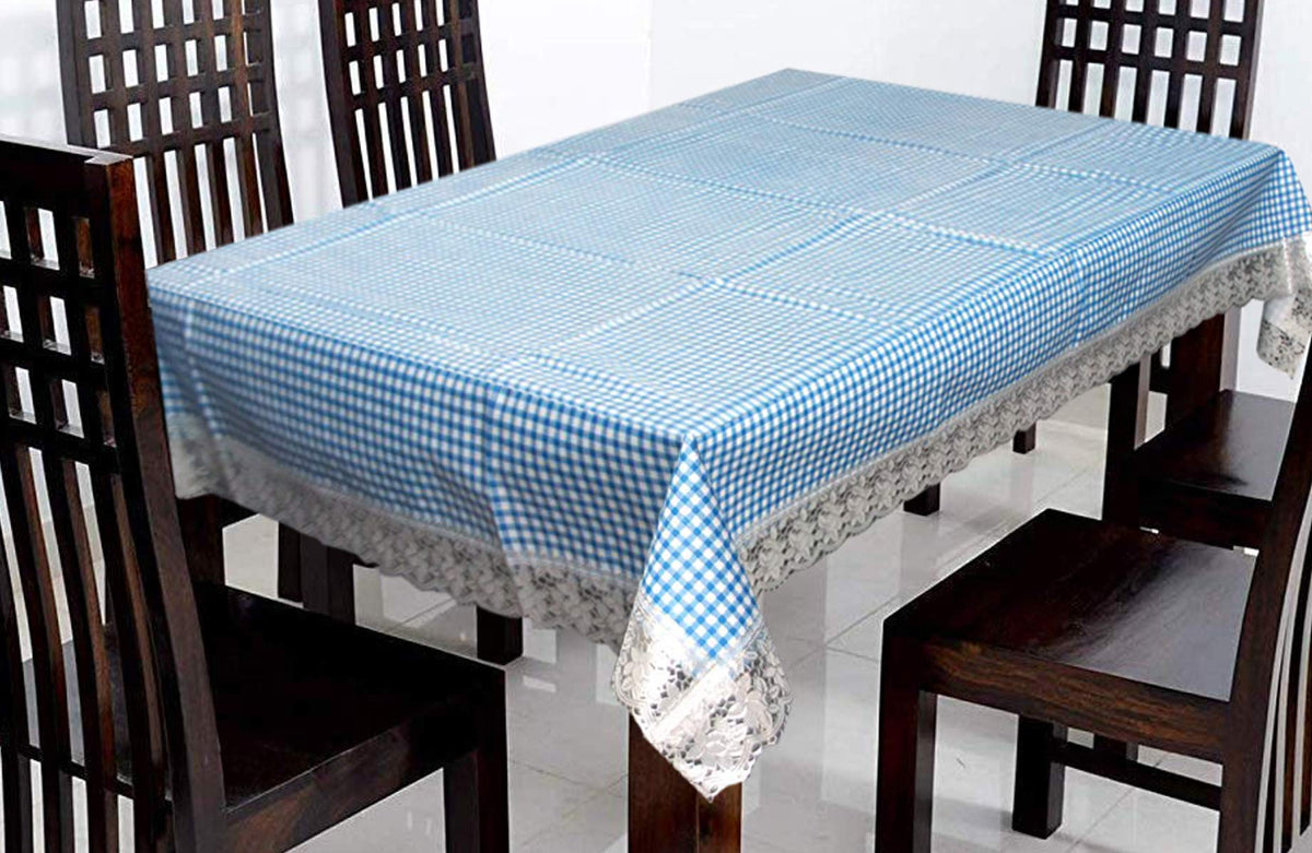 Kuber Industries Checkered Design PVC 6 Seater Dining Table Cover 60"x90"(Blue)