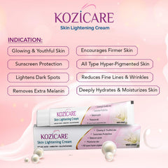 Kozicare Skin Lightening Non-Sticky Cream Lotion | Enriched with 3% Kojic Acid, 1% Alpha Arbutin, 1% Glutathione, 2% Niacinamide, 2% Vitamin C | Best for Melasma, Pigmentation, Dark/Age Spots, Uneven Skin Shade - 15gm (New Formula)
