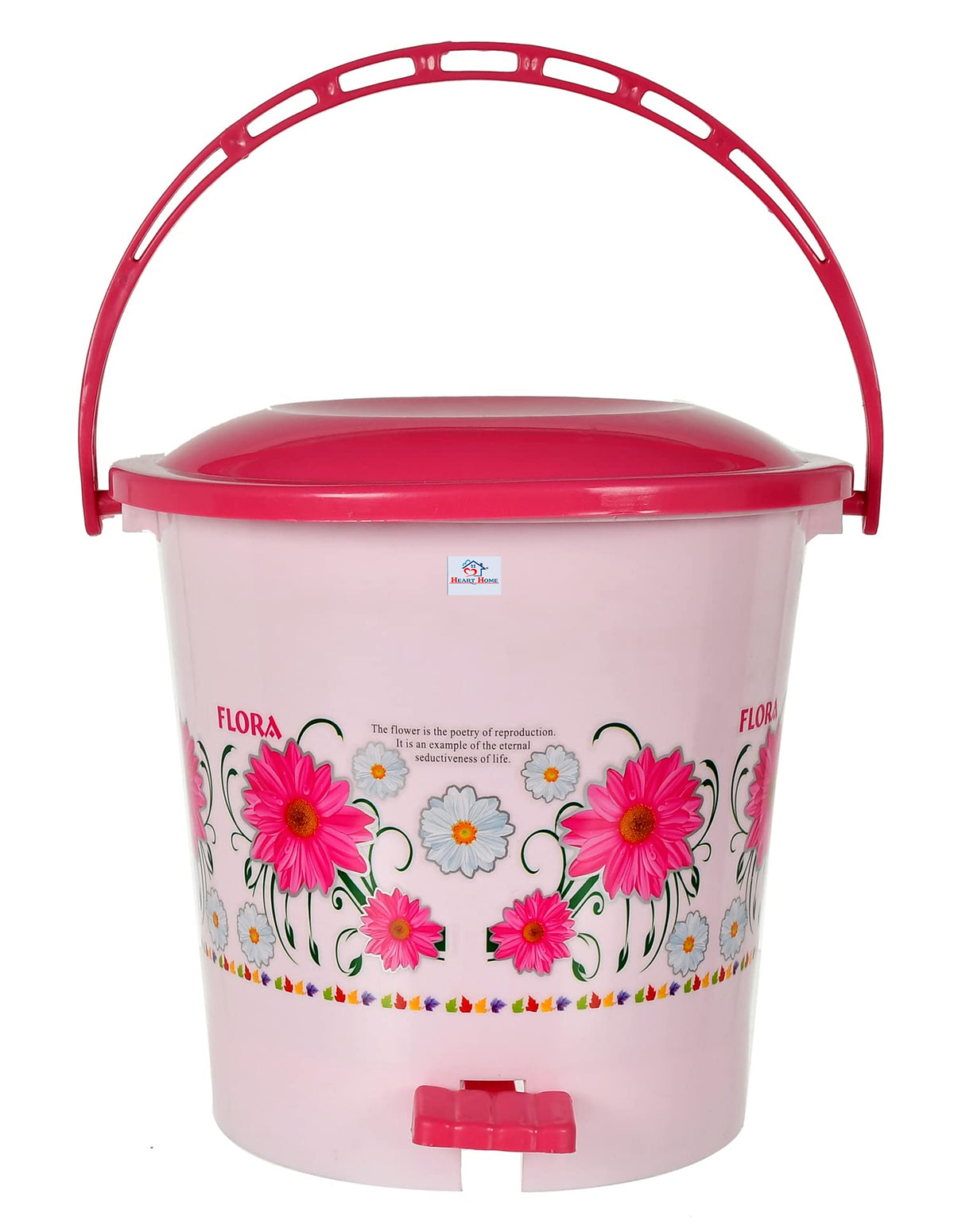 Heart Home Flower Printed Plastic Pedal Dustbin, 5 Ltr (Pink) (HS39HEARTH022432)