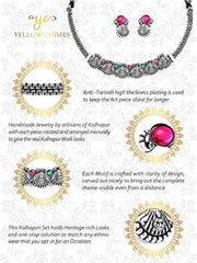 Yellow Chimes Oxidised Jewellery Set for Women Authentic Kolhapuri Work Handmade Silver Traitional Choker Necklace Sets for Women and Girls.