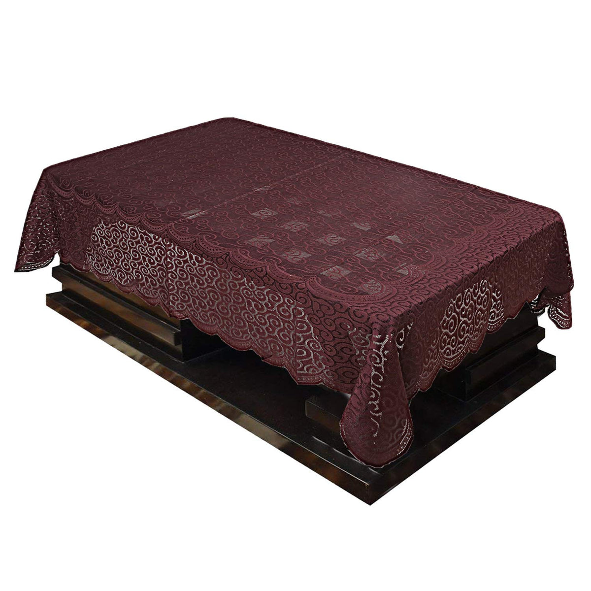 Kuber Industries Embossed Floral Design Cotton 4 Seater Centre Table Cover (Brown) -CTKTC14359