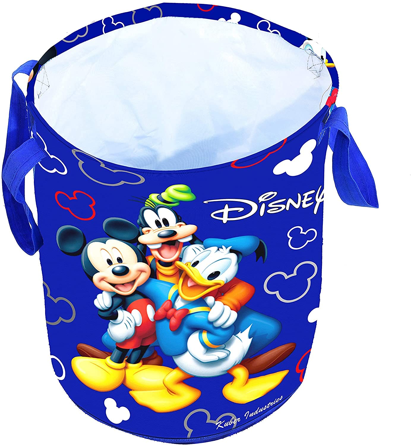 Kuber Industries Disney Print Round Laundry Bag/Bin|Water Proof Canvas Material & 3D Disney Print|Toy Storage & Cloth Organizer with Handles|Size 37 x 37 x 46 Cm,Capicity 45 L (Blue)- CTKTC045421
