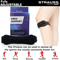 STRAUSS Adjustable Knee Support Patellar |knee support for men and women|knee cap|Knee brace|Knee Guard |Knee Cap|Knee pain relief |Knee belt|Joint pain relief |Single Strap (Free Size, Black)