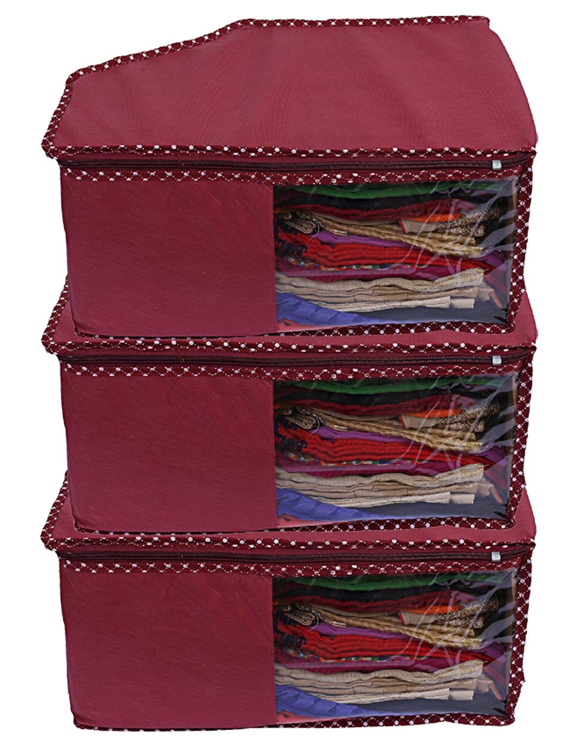 Kuber Industries Non Woven Blouse Cover Bag|Cloth Organizer|Clothes bags for Storage Clothes|Pack of 3 (Maroon)
