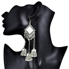 Yellow Chimes Traditional Silver Oxidised Combo Ethnic Chandbali dangler Earrings for Women and Girls Design 1
