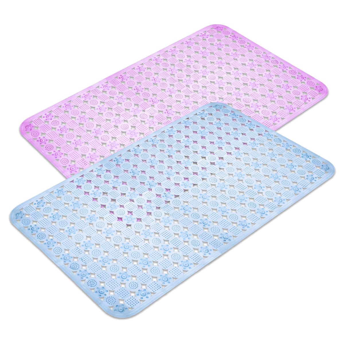 Heart Home Bath Mat | PVC Bathroom Mat | Shower Bath Mat | Transparent Round Check Floor Tub Mat | Foot Massager Mat | Anti-Skid Floor Shower Mat | Pack of 2 | Multi