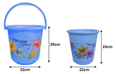 Kuber Industries Printed 2 Pieces Plastic Bucket & Dustbin Set (Blue)