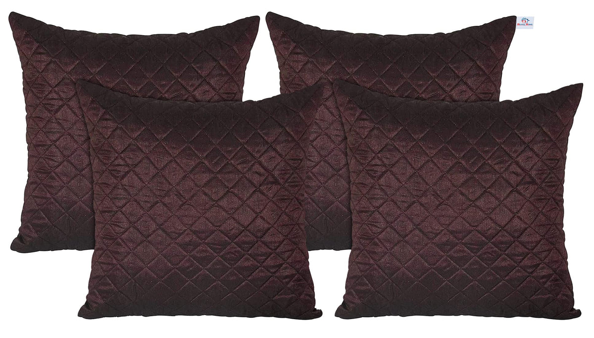 Heart Home Quilted Pillows Covers for Couch Bed Sofa, Soild Soft Cushion Case, 18x18 Inches- Pack of 4 (Maroon & Cream)-HS_38_HEARTH21780, Multicolor, Full