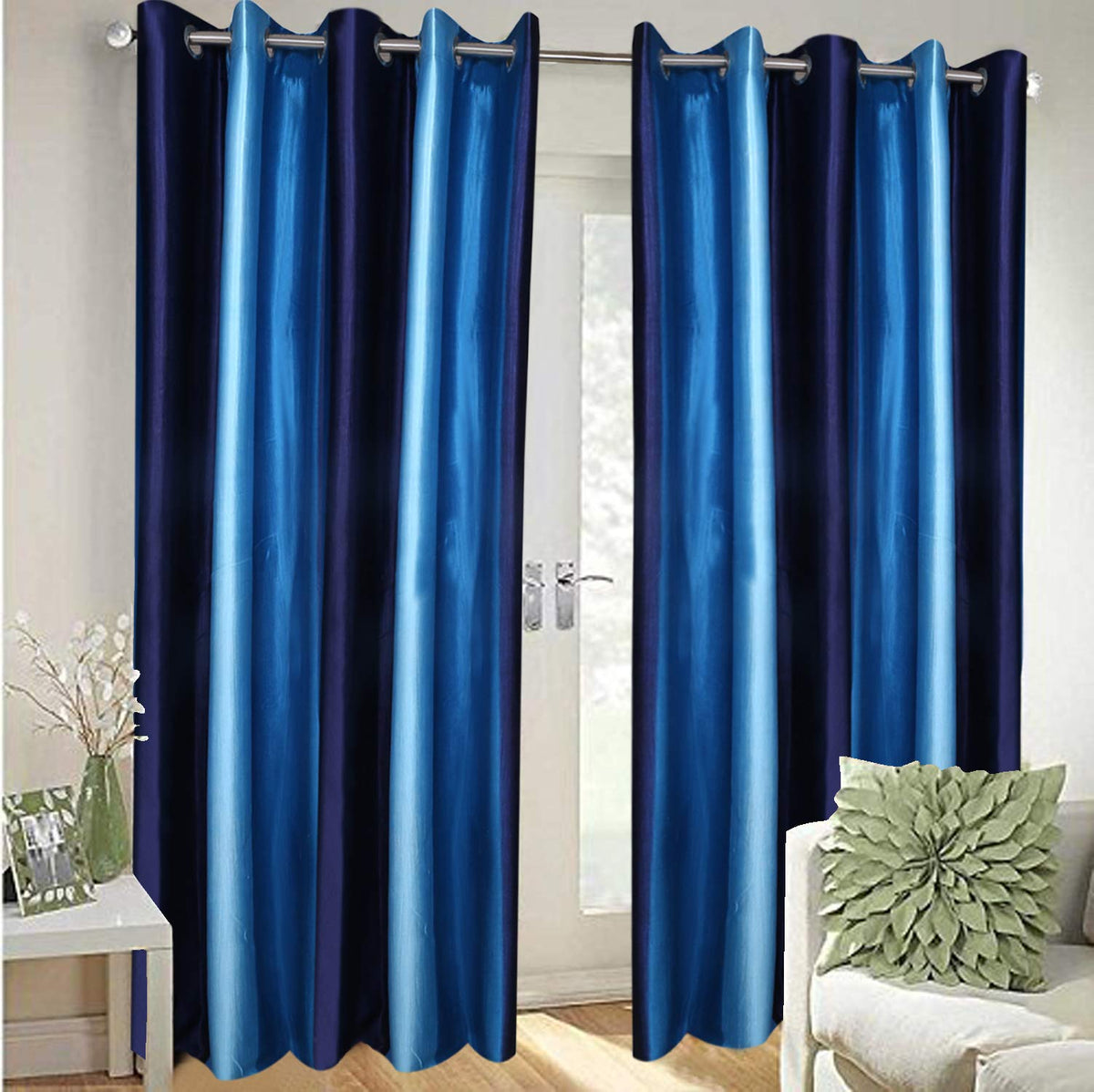 Kuber Industries Polyester 2 Pieces 7 Feet Eyelet Door Curtain (Blue) -Ctktc29541