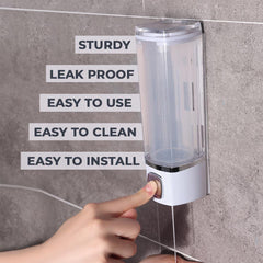 Kuber Industries Manual Shampoo & Soap Dispenser | Wall Mounted | Soap Dispenser for Kitchen & Bathroom | Refillable, Lightweight & Durable | Easy to Clean | White Color